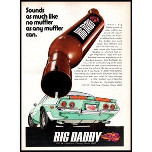 1971 Big Daddy Mufflers Vintage Print Ad Chevy Camaro Psychedelic Wall Art